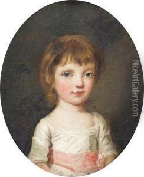 Portrait Of A Young Girl In A Pink Sash Oil Painting - Catherine Read