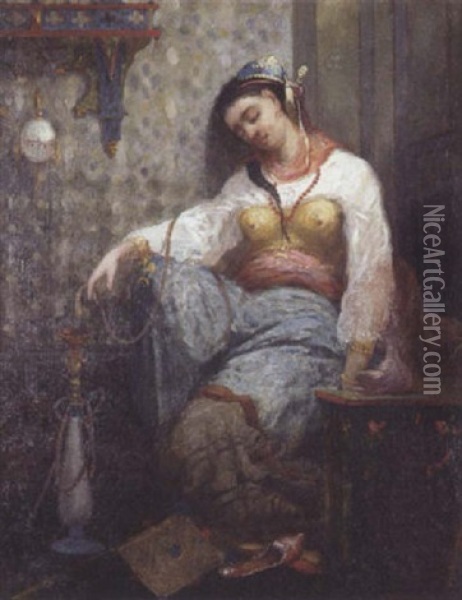 Jeune Femme Au Narghile Oil Painting - Marc Alfred Chataud