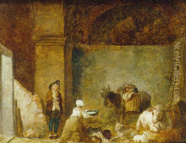 A Couple In A Barn Oil Painting - Jean-Baptiste Leprince