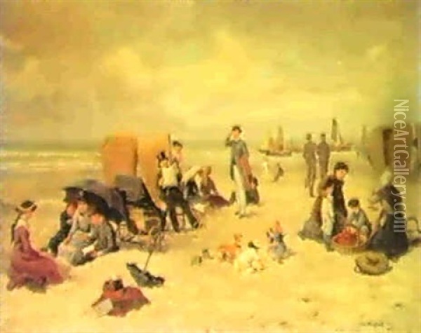 Beach Fun Oil Painting - Johannes Marius ten Kate