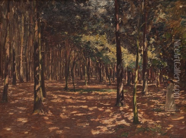 Spaziergangerin Im Wald Oil Painting - Olof August Andreas Jernberg