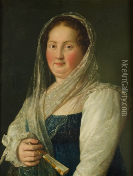 Retrato De Dama Con Mantilla Blanca Oil Painting - Vicente Lopez y Portana
