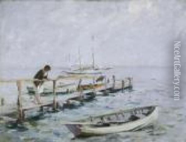The Dock Oil Painting - Irving Ramsay Wiles