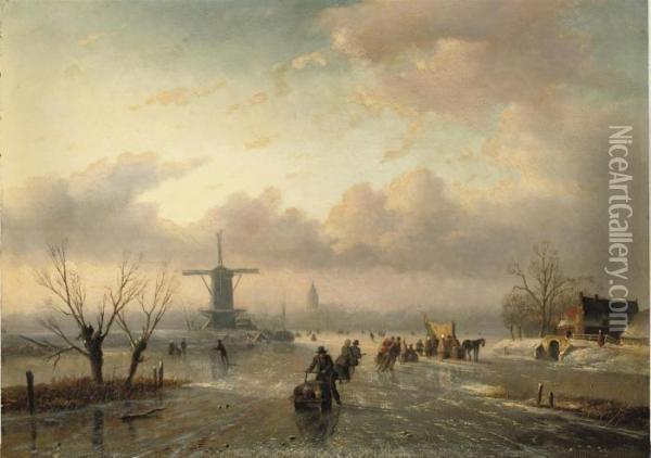 Skating On The Ice Oil Painting - Jan Jacob Coenraad Spohler