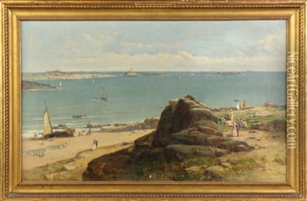 Beach At Newport, Ri Oil Painting - Andrew Melrose