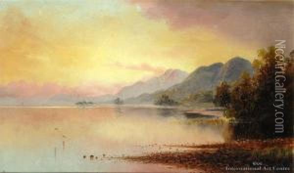 Lake Te Anau Oil Painting - Thomas Reginald Attwood