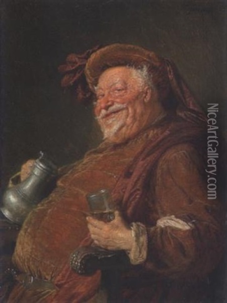 Falstaff Mit Groser Weinkanne Und Becher Oil Painting - Eduard von Gruetzner