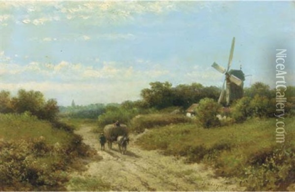 A Haycart On A Sandy Track Oil Painting - Lodewijk Johannes Kleijn
