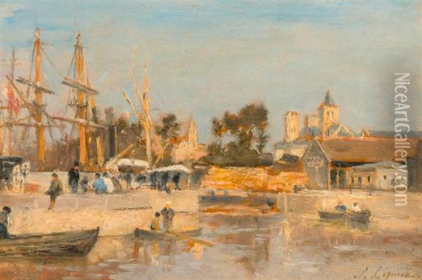 Le Port De Caen. Oil Painting - Stanislas Lepine