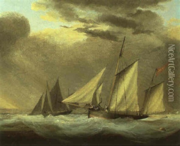 The Jane In A Squall Off The Eddystone Lighthouse Oil Painting - Nicholas Matthew Condy