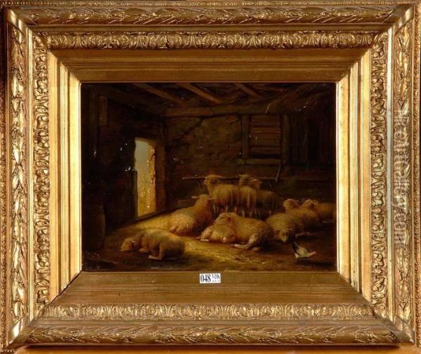 Moutons A La Bergerie Oil Painting - Auguste Coomans