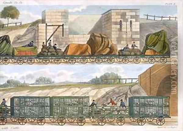 A Train of Wagons and a Train of Cattle Oil Painting - Thomas Talbot Bury