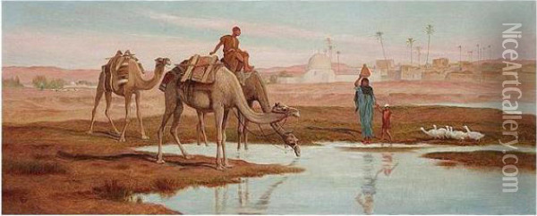 Travellers By The Nile Oil Painting - Frederick Goodall