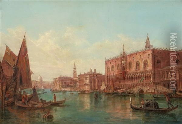 Die Lagune Von Venedig Mit Ansicht Des Dogenpalastes Oil Painting - Alfred Pollentine