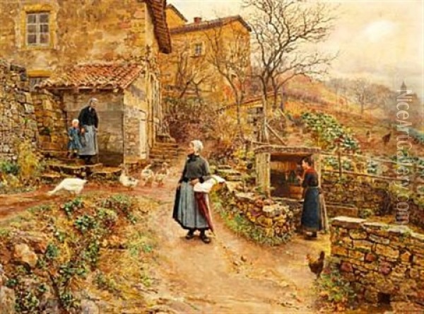 Young Peasant Girl On Her Way To The Market Oil Painting - Marie Francois Firmin-Girard