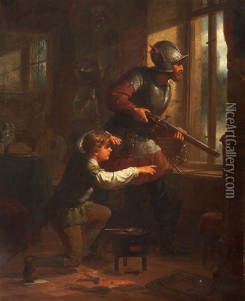 Father And Son At Target Practice Oil Painting - Hermann Bruecke