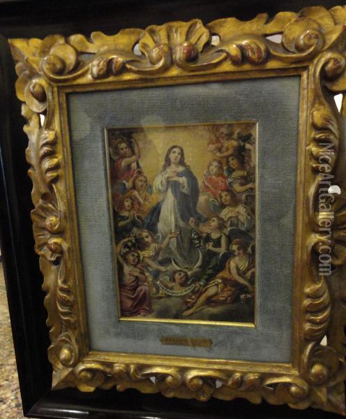 Madonna Tra Gli Angeli Oil Painting - Panario Santo