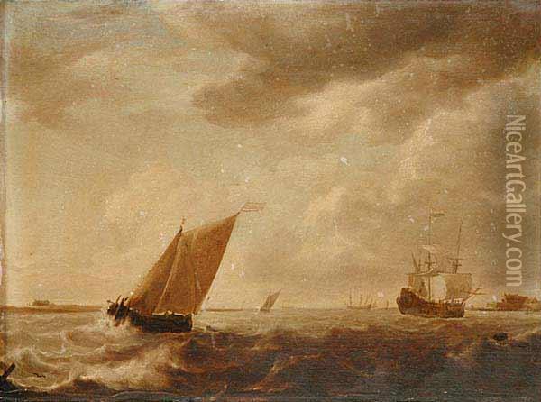 Ships At Sea Oil Painting - Simon De Vlieger
