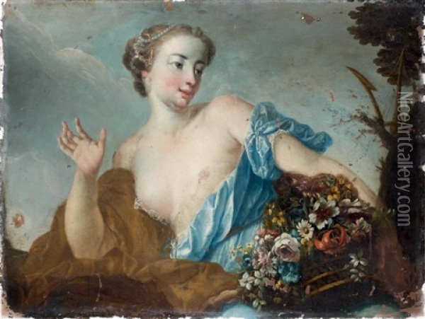 Jeune Femme Tenant Une Corbeille De Fleurs Oil Painting - Pierre Charles Tremolieres