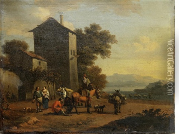 A Blacksmith Shoeing A Horse Oil Painting - Jacob van Huchtenburg