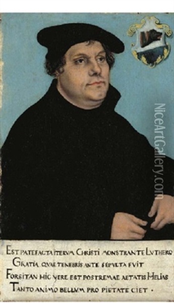 Portrait Of Martin Luther, Half-length, In A Black Coat And Hat Oil Painting - Lucas Cranach the Elder
