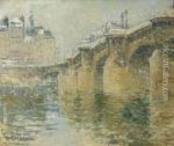 Vue Du Pont-neuf Sous La Neige Oil Painting - Gustave Loiseau