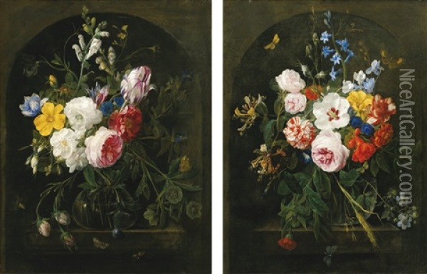 Natures Mortes Aux Fleurs Dans Un Vase De Cristal Oil Painting - Nicolaes van Veerendael