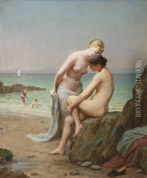 Secrets On The Shore Oil Painting - Jacques J. Leopold Loustau