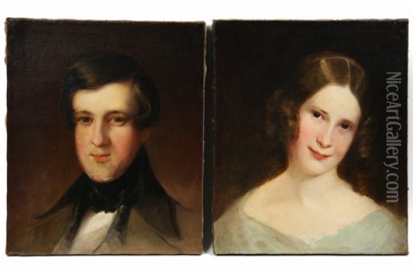 Bust Portraits Of Young Man And Woman (pair) Oil Painting - Louis Lang