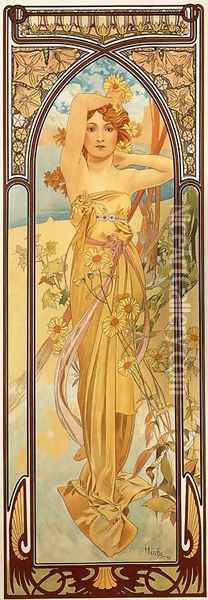 Brightness of Day. From The Times of the Day Series. 1899 Oil Painting - Alphonse Maria Mucha