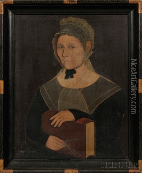 Portrait Of Mary Ingraham Holding Her Spectacles And A Bible Oil Painting - Ammi Phillips