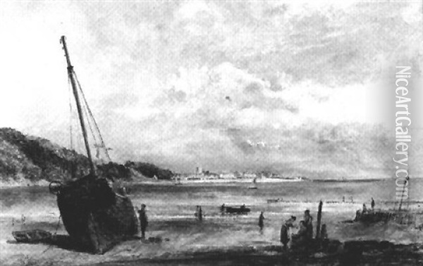Belebter Strand Mit Segelschiff Oil Painting - William Joseph J. C. Bond