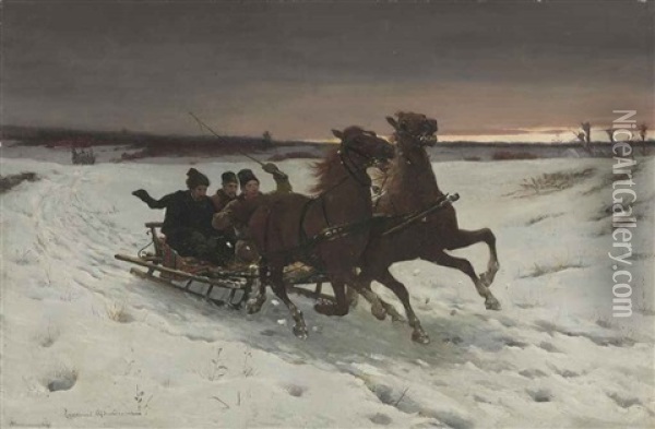 A Winter Sleigh Ride Oil Painting - Zygmunt Ajdukiewicz
