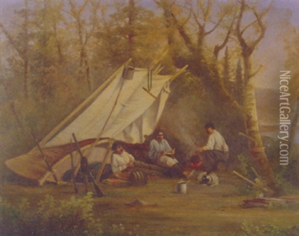 Hunters Camp At Dinner Time Oil Painting - Forshaw Day