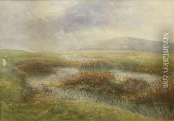 Figure By A Moorland Pool Oil Painting - Edmund Morison Wimperis