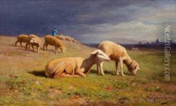Schafe Auf Der Weide Oil Painting - Jean-Ferdinand Chaigneau