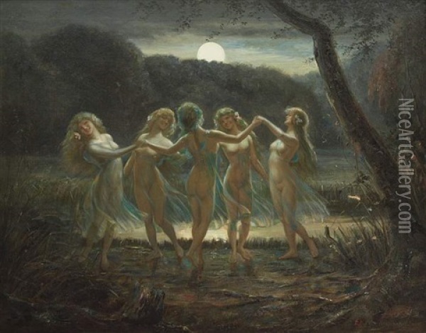 Tanzende Bacchantinnen In Vollmondnacht Oil Painting - A. Krupa-Krupinsky