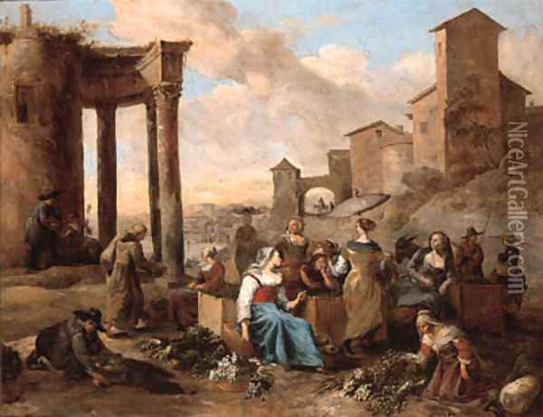 Markets in Italianate towns Oil Painting - Hendrik Mommers
