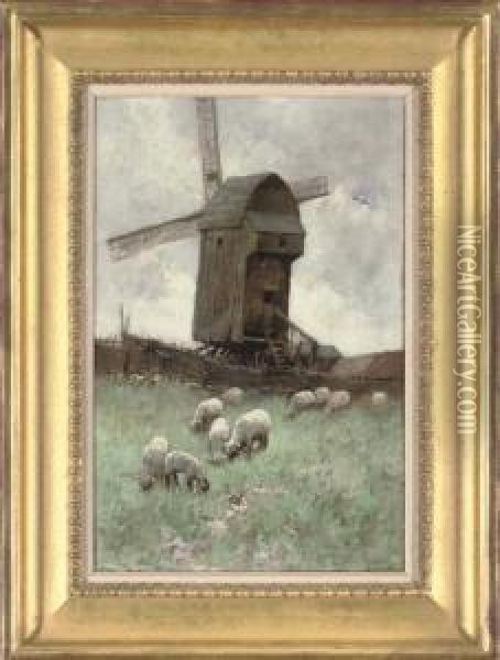 A Sussex Mill Oil Painting - Adam Edwin Proctor