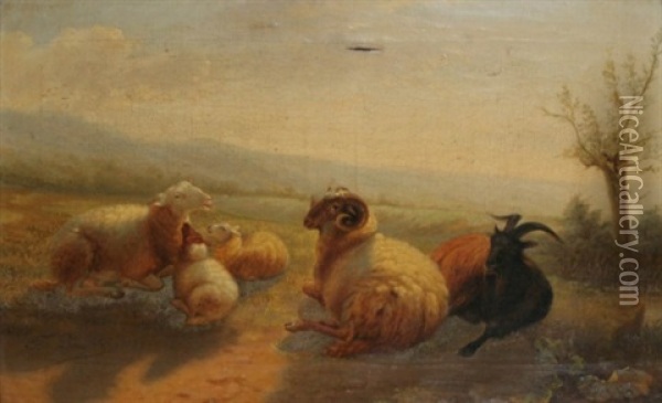Belier, Moutons Et Chevres Au Pre Oil Painting - Francois Backvis