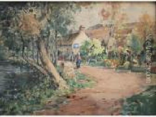 Two Figures On A Village Lane Oil Painting - Paul Emile Lecomte