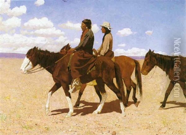 Two Indians On Horseback Oil Painting - Gaspard Latoix