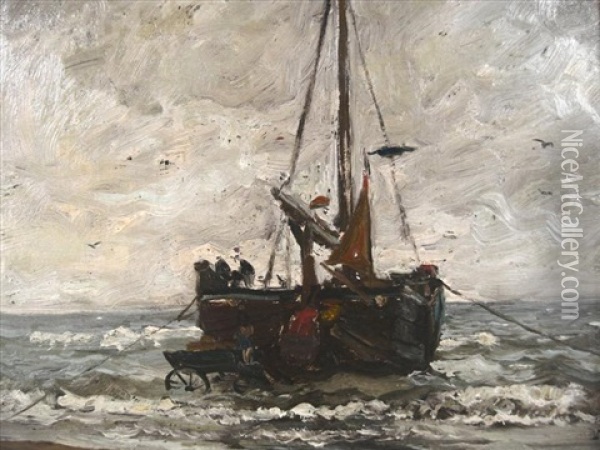 Trawler At Shore's Edge Oil Painting - Henry Ward Ranger