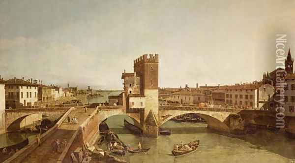 The Bridge at Delle Navi, Verona Oil Painting - Bernardo Bellotto