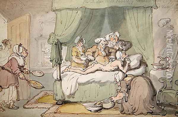 The Doctor is so severely bruised that cupping is judged necessary, c.1810 Oil Painting - Thomas Rowlandson