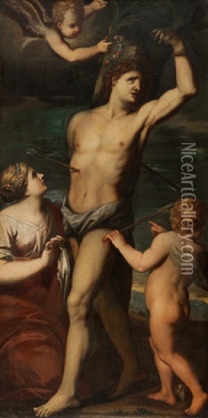 Der Heilige Sebastian Mit Der Heiligen Irene Und Putten Oil Painting - Paris Bordone