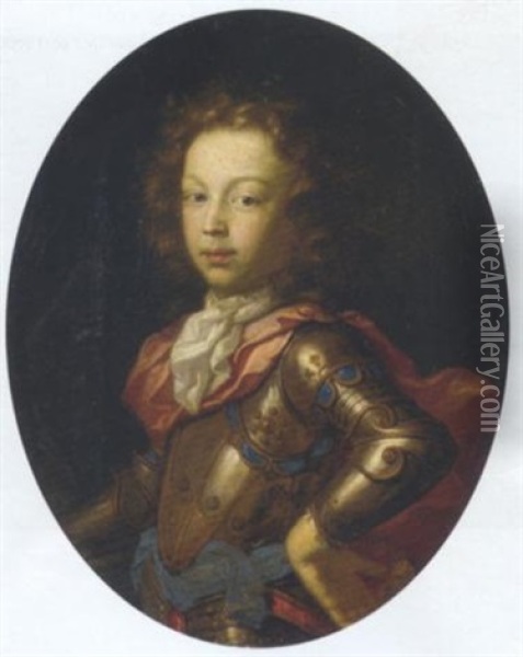 Portrait Of A Young Gentleman In Armour And Red Mantle Oil Painting - Pierre Gobert