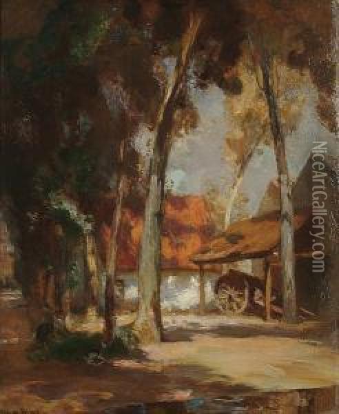 A View Through Trees To A Framyard Oil Painting - Charles Hodge Mackie