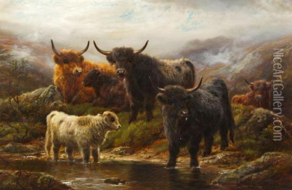 Cows In The Stream Oil Painting - Robert Watson