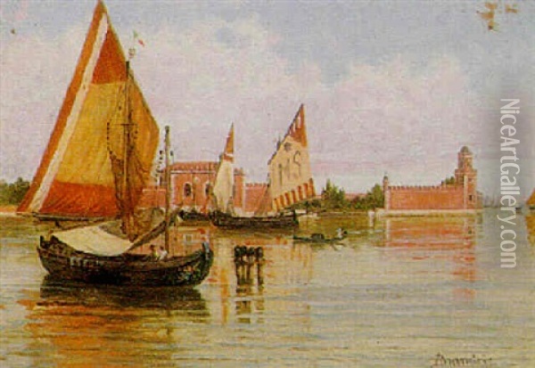 Fishing Boats At The Arsenale, Venice Oil Painting - Antonietta Brandeis